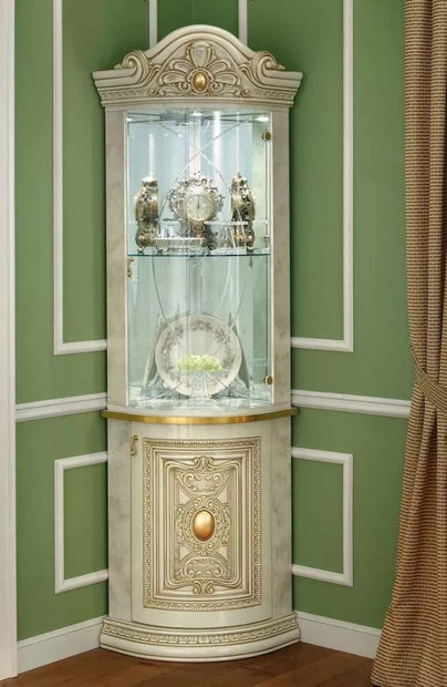 Leonardo IVORY/GOLD High Gloss Finish Italian Corner Cabinet BY CAMLE GROUP