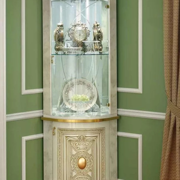Leonardo IVORY/GOLD High Gloss Finish Italian Corner Cabinet By CAMEL GROUP