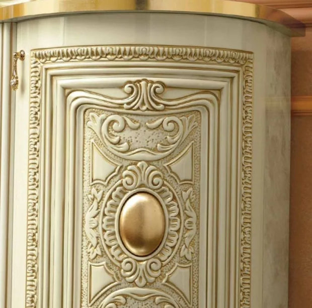 Leonardo IVORY/GOLD High Gloss Finish Italian Corner Cabinet BY CAMLE GROUP