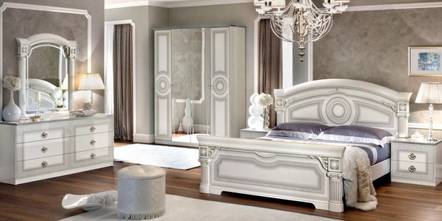 Aida Original High Lacquer Italian 4Doors White-Silver Bedroom Set Camel Group