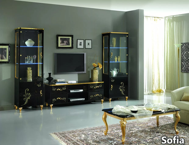 Sofia Italian 1 Door High Gloss Vetrine/Display Unit Black/Gold by Ben Company