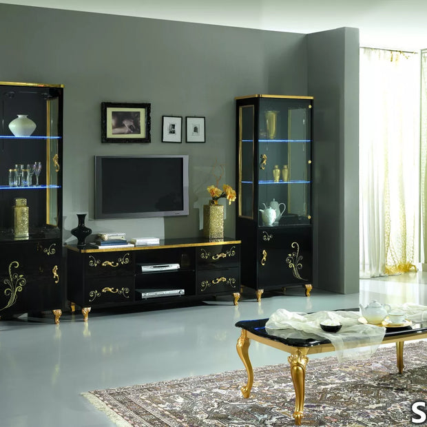 Sofia Italian 1 Door High Gloss Vetrine/Display Unit Black/Gold by Ben Company