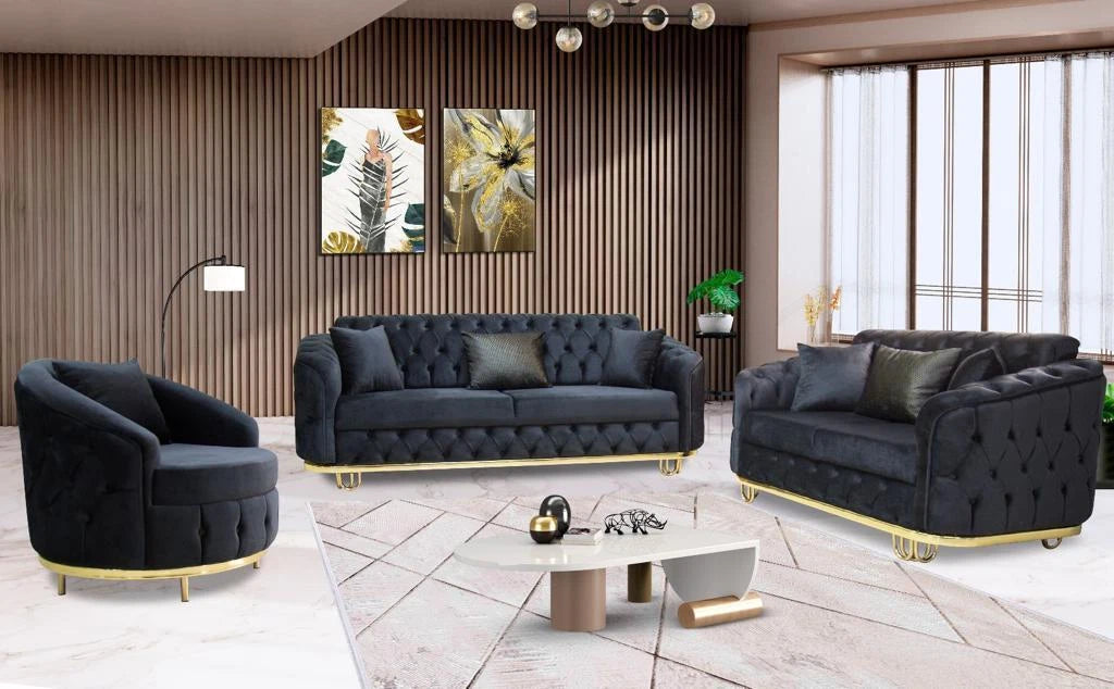 Almira Stunning Chesterfield Plush Velvet Deep Button Design Exclusive Sofa set