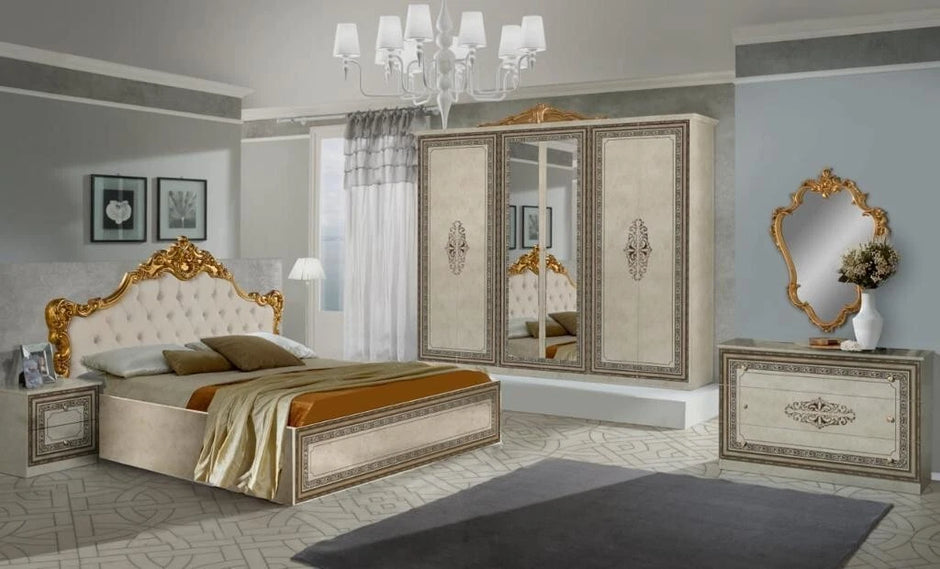 Luxury Anette Italian Superking High Gloss Bedroom Set with 6 Doors Wardrobe