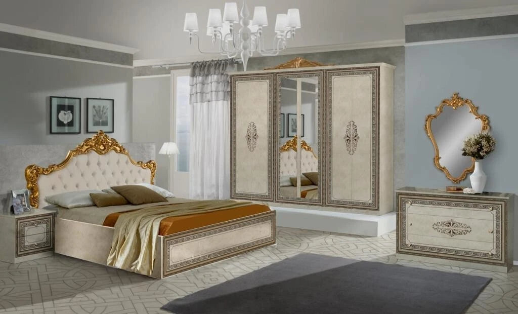 Luxury Anette Italian Superking High Gloss Bedroom Set with 6 Doors Wardrobe