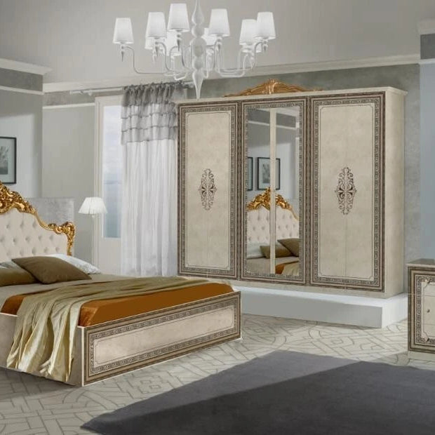 Luxury Anette Italian Superking High Gloss Bedroom Set with 6 Doors Wardrobe