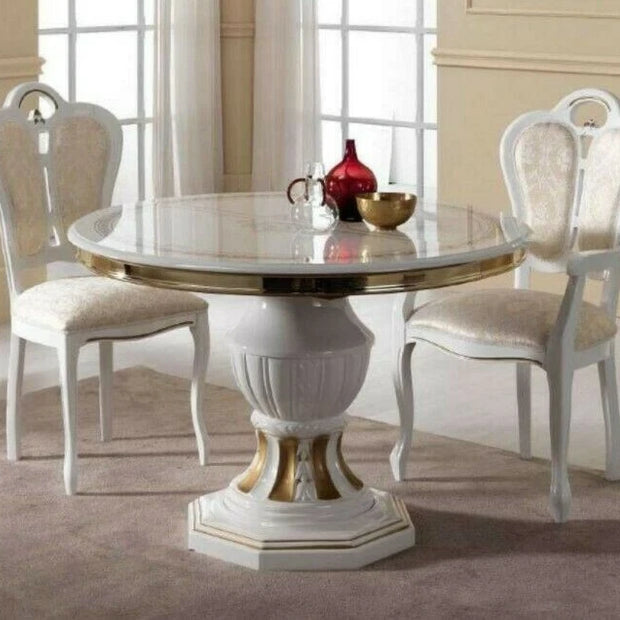 Betty Italian White/Gold Round Dining Table + 4 Chairs Set  Special Prices £1499