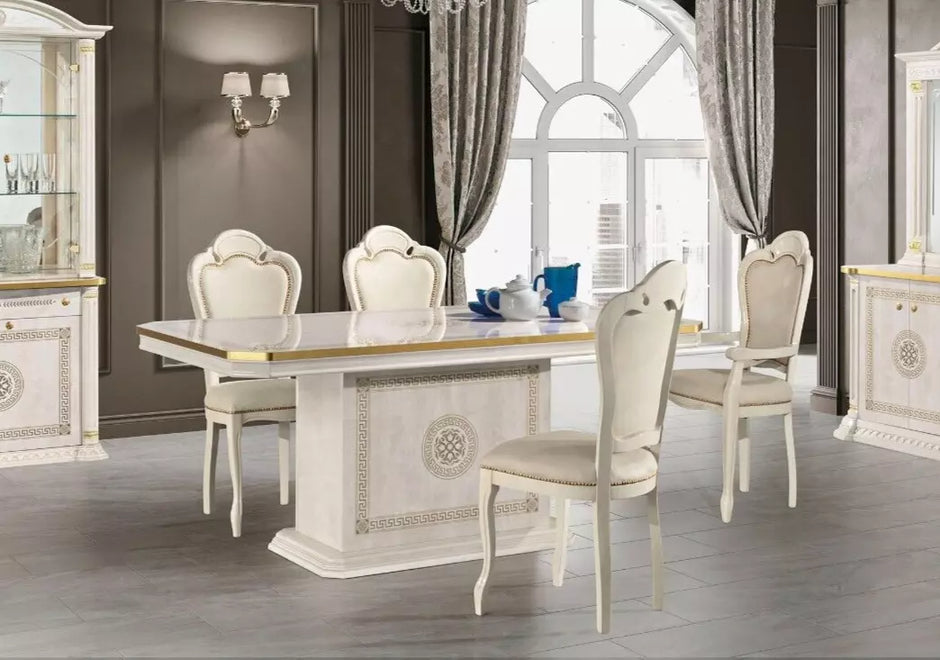 Aurora Versa Design Italian Large Ext-Dining + 6 Chairs Cream by H2O Design