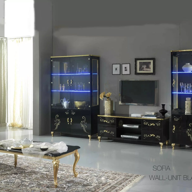 Sofia Italian Black/Gold C/Table,TV, 1 or 2 Doors Italian Furniture Ben Company