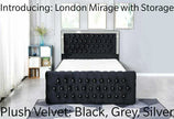 Plush Velvet Chesterfield Mirrored Headboard Style Gas Lift Storage Bed Frame