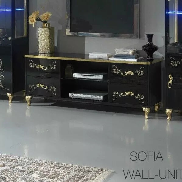 Sofia Italian Black/Gold C/Table,TV, 1 or 2 Doors Italian Furniture Ben Comp