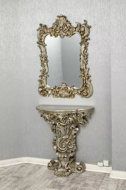 Italian Antique Rococo Style Console Set with Mirror Gold / Silver
