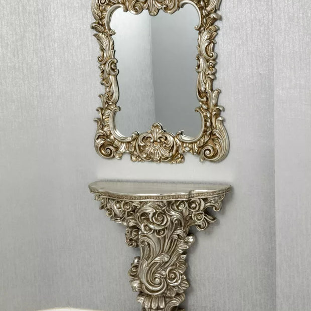 Italian Antique Rococo Style Console Set with Mirror Gold / Silver