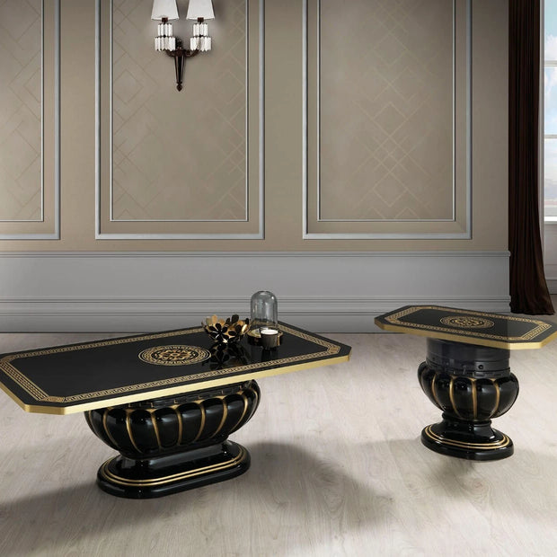 NEW ROSELLA VERSA DESIGN ITALIAN HIGH GLOSS BLACK & GOLD COFFEE TABLE H2O DESIGN