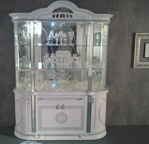 NEW VENUS ITALIAN WHITE & SILVER HIGH GLOSS 4 DOORS DISPLAY VITRINE BEN COMPANY