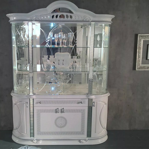 NEW VENUS ITALIAN WHITE & SILVER HIGH GLOSS 4 DOORS DISPLAY VITRINE BEN COMPANY