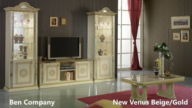 NEW VENUS ITALIAN BEIGE/GOLD ITALIAN HIGH GLOSS 2 DOOR DISPLAY CABINET BEN COMPANY