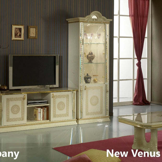 NEW VENUS ITALIAN BEIGE/GOLD ITALIAN HIGH GLOSS 2 DOOR DISPLAY CABINET BEN COMPANY