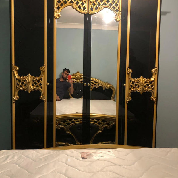 BEAUTIFUL EVA ITALIAN 6 DOORS LARGE BEDROOM SET (6pcs) SPECIAL OFFER BLACK/GOLD