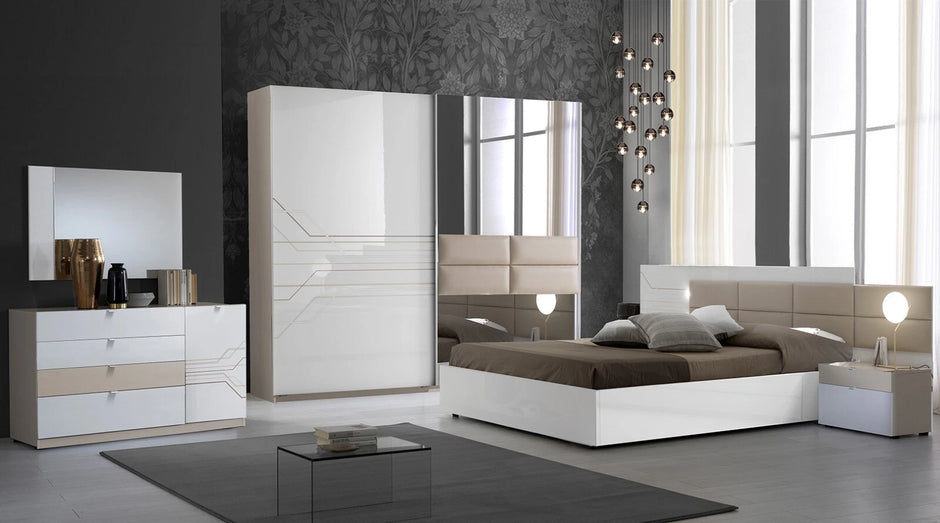Beautiful SVETLANA Italian Bedroom Set Beige with (LARGE SLIDING WARDROBE)