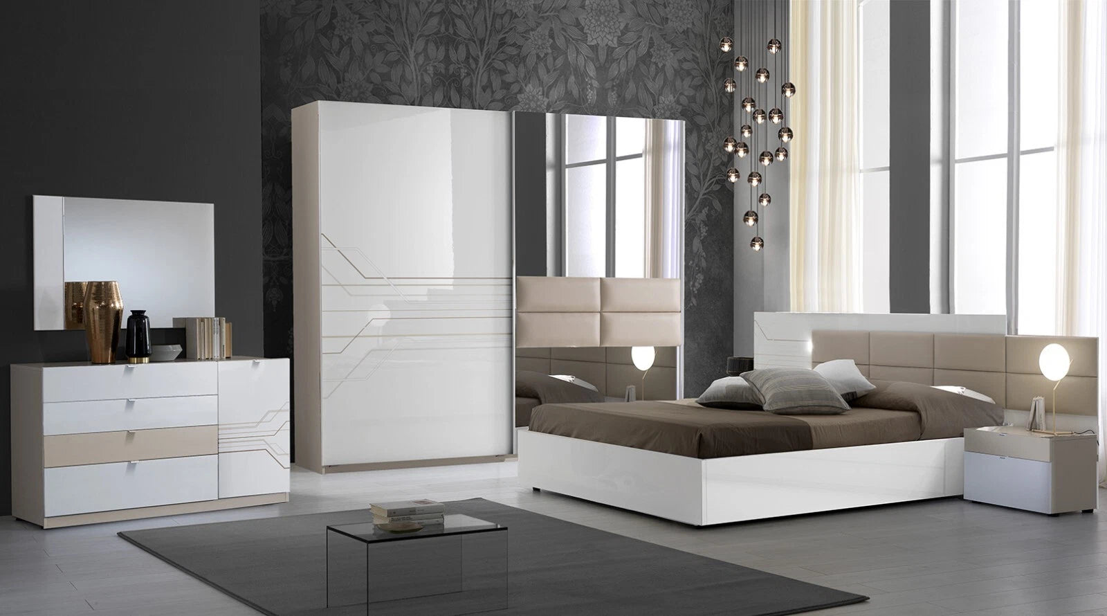 Beautiful SVETLANA Italian Bedroom Set Beige with (LARGE SLIDING WARDROBE)