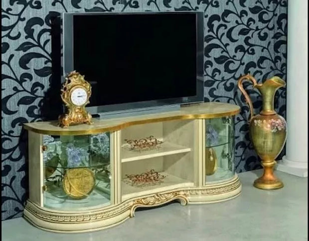 Leonardo High gloss Ivory & Gold Finish Italian TV Cabinet by Camel Group Italy