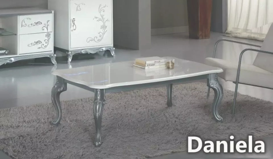 Daniela Italian White/Silver Coffee Table Classic Italian Made Furniture Ben Com