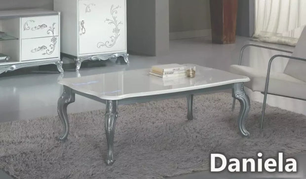 Daniela Italian White/Silver Coffee Table Classic Italian Made Furniture Ben Company