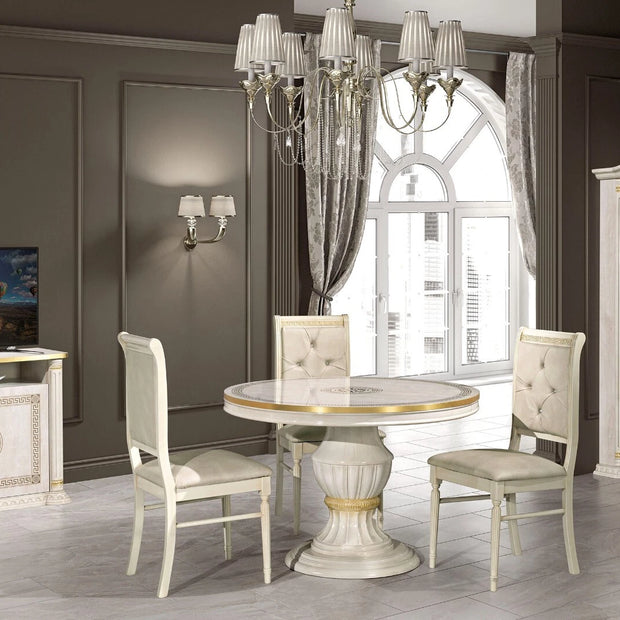 New Aurora Italian Beige /Gold  Oval Ext-Dining Set + 4 Chairs H2O Design