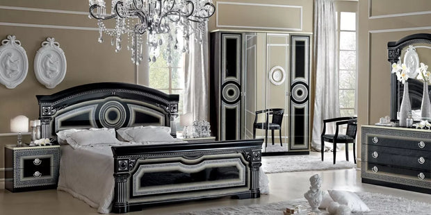 Aida Original High Lacquer Italian 4Doors Black-Silver Bedroom Set Camel Group
