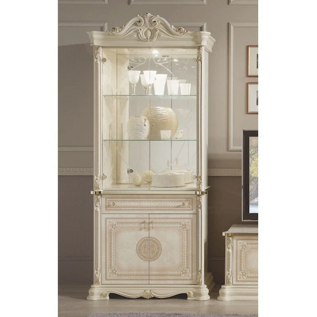 New Greta Stunning Italian High Gloss 2 Doors Vitrine/Cabinet Beige/Gold  £999