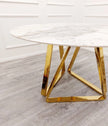 Nero Luxury Italian 1.3m Round White Marble Stone Gold Dining Table