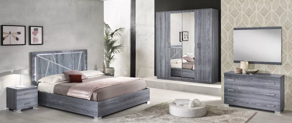 New Nicole Grey High Gloss Luxury Italian Bedroom Set BY BEN COMPANY ITALY