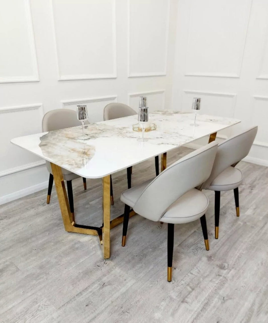 Lucien 1.8 Gold Legs Dining Table with Pandora Gold Sintered Stone Top 2023 NEW