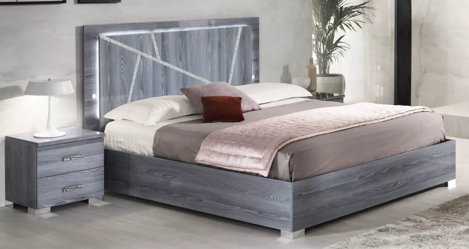 New Nicole Grey High Gloss Luxury Italian Bedroom Set BY BEN COMPANY ITALY