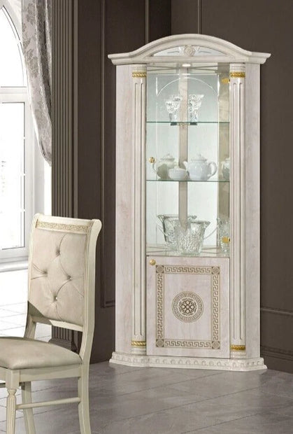 New Aurora Italian High Gloss 1 Door Corner Display Beige/Gold H2O Design