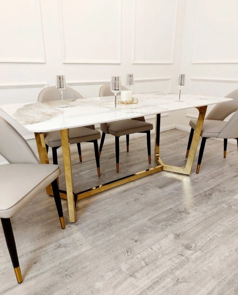 Lucien 1.8 Gold Legs Dining Table with Pandora Gold Sintered Stone Top 2023 NEW