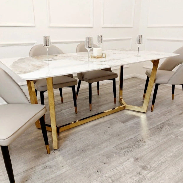 Lucien 1.8 Gold Legs Dining Table with Pandora Gold Sintered Stone Top 2023 NEW
