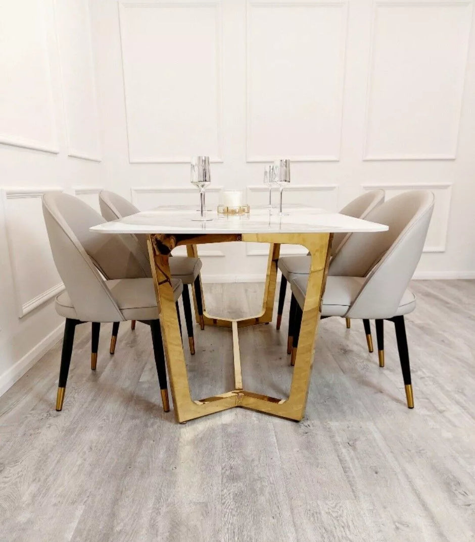 Lucien 1.8 Gold Legs Dining Table with Pandora Gold Sintered Stone Top 2023 NEW