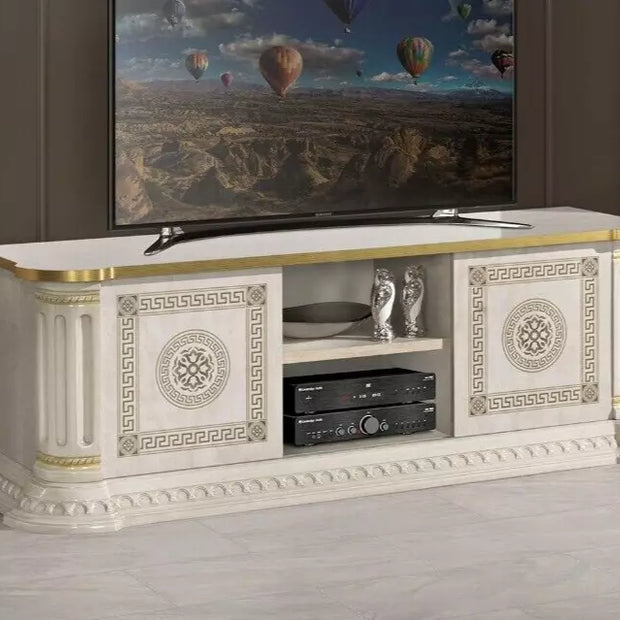 AURORA ITALIAN HIGH GLOSS BEIGE & GOLD LARGE TV UNIT BY H2O CLASSIC DESIGN £679
