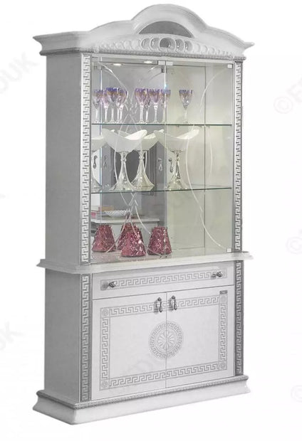 NEW VENUS ITALIAN WHITE/SILVER ITALIAN HIGH GLOSS 2 DOOR DISPLAY CABINE BEN COMP