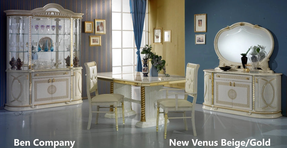 NEW VENUS ITALIAN BEIGE/GOLD ITALIAN HIGH GLOSS 2 DOOR DISPLAY CABINET BEN COMPANY