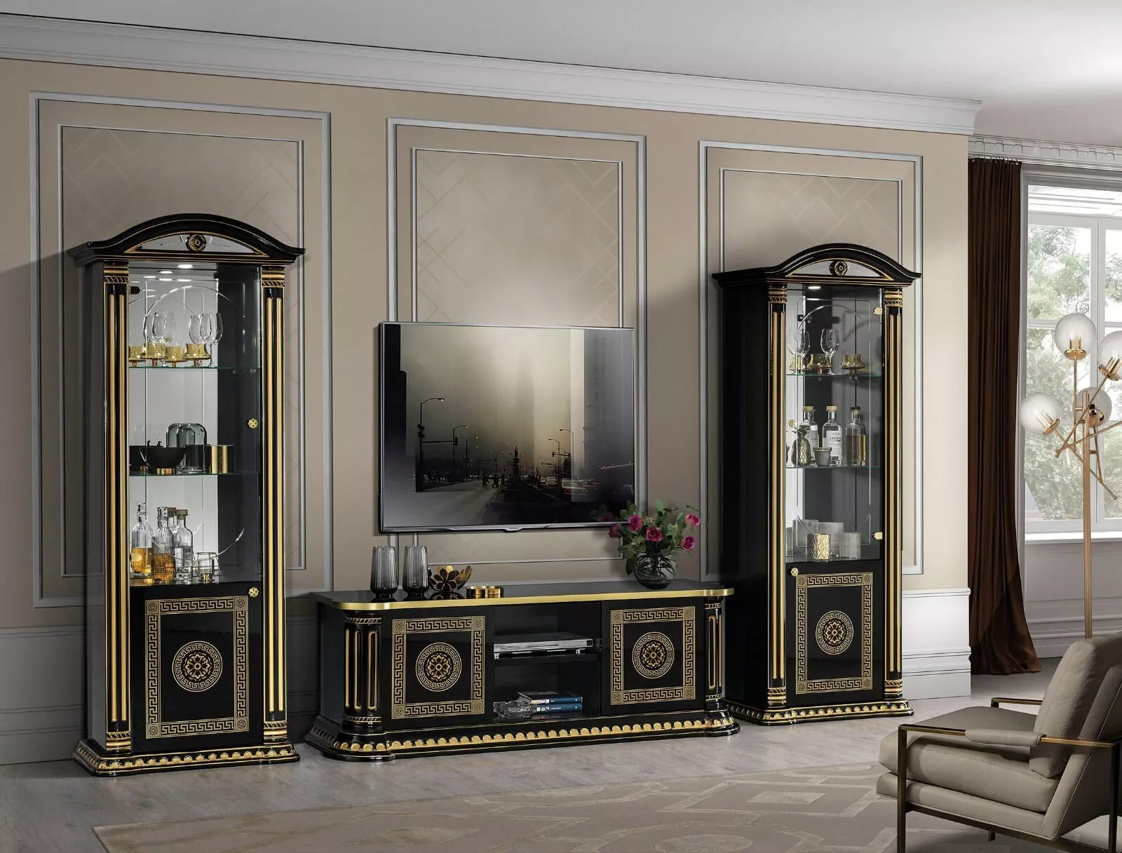 NEW ROSELLA VERSA DESIGN ITALIAN HIGH GLOSS BLACK & GOLD COFFEE TABLE H2O DESIGN