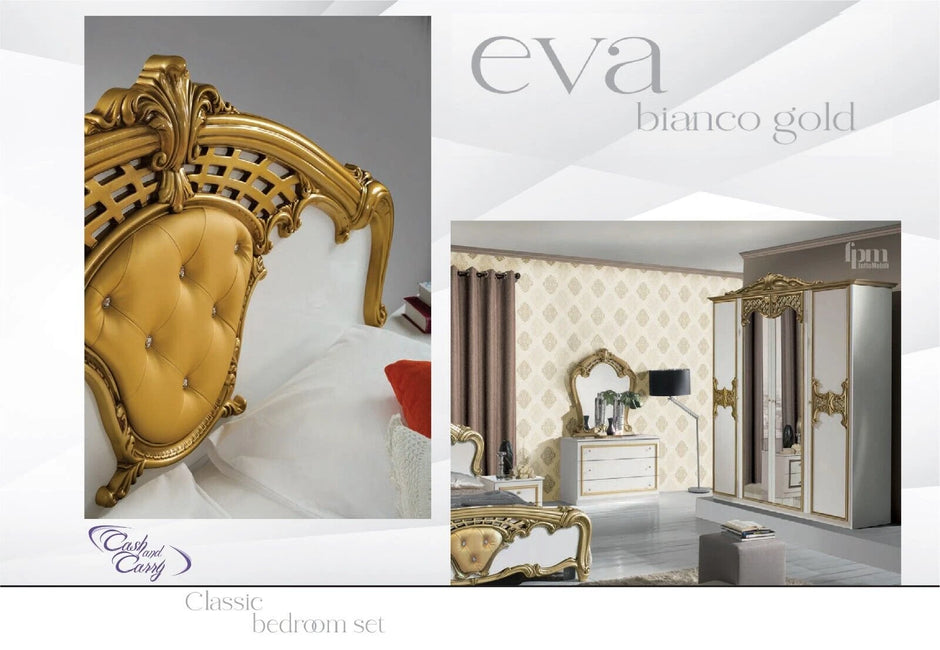 BEAUTIFUL EVA ITALIAN 6 DOORS BEDROOM SET (6Pcs) SPECIAL OFFER WHITE/GOLD