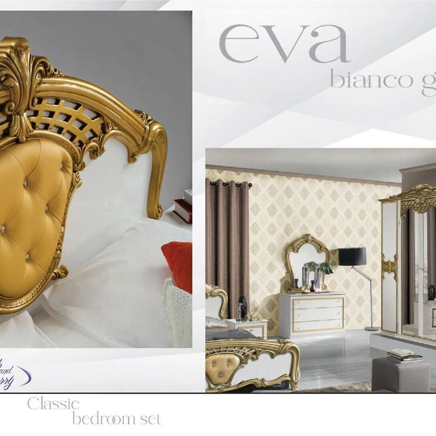 BEAUTIFUL EVA ITALIAN 6 DOORS BEDROOM SET (6Pcs) SPECIAL OFFER WHITE/GOLD