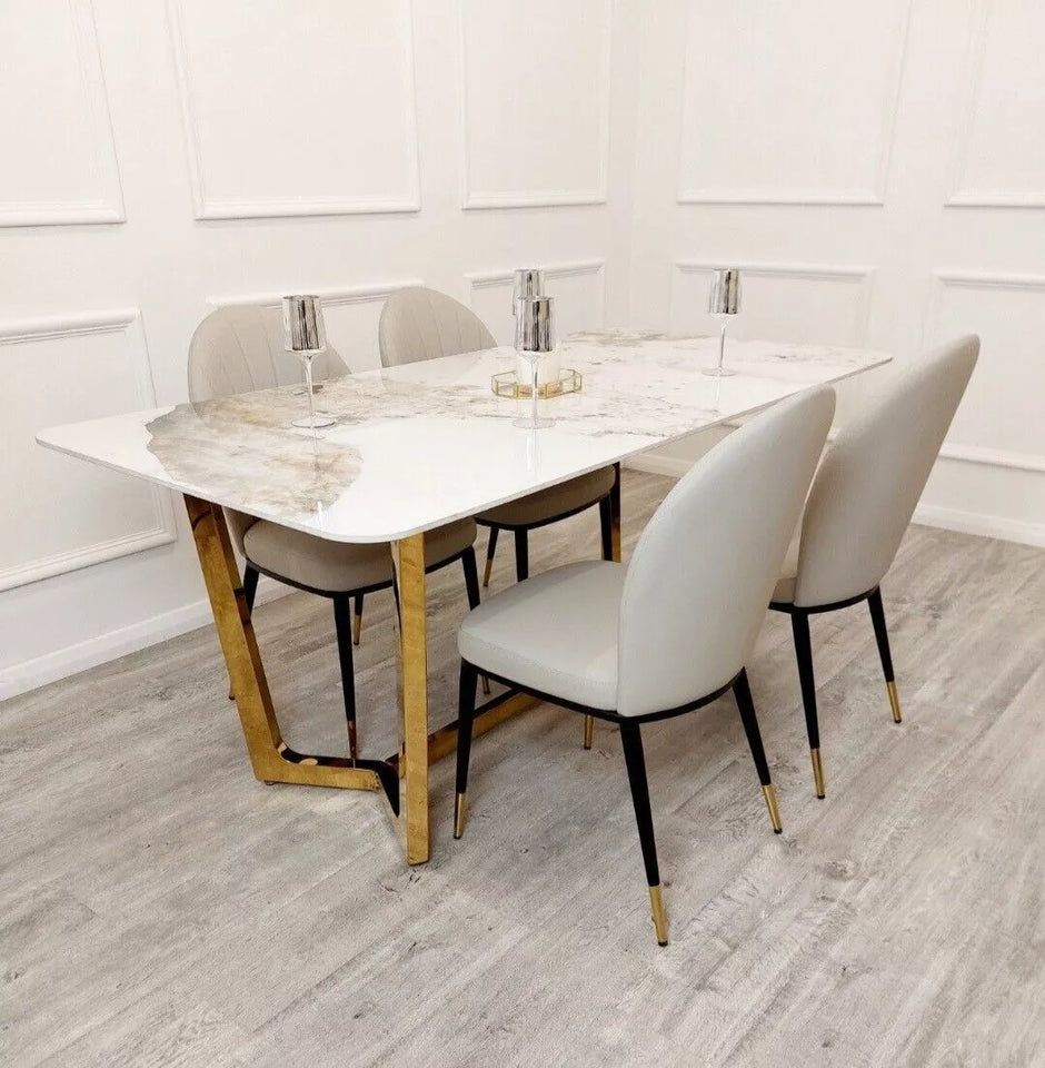 Lucien 1.8 Gold Legs Dining Table with Pandora Gold Sintered Stone Top 2023 NEW