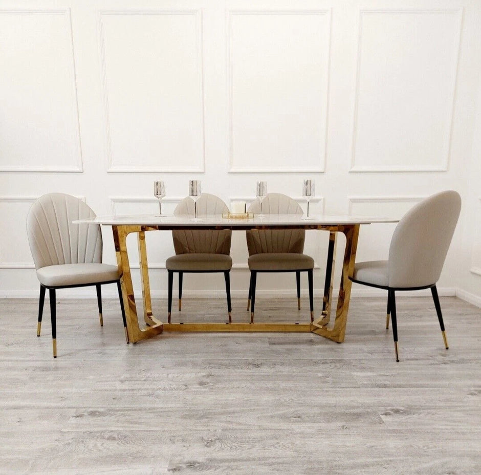 Lucien 1.8 Gold Legs Dining Table with Pandora Gold Sintered Stone Top 2023 NEW