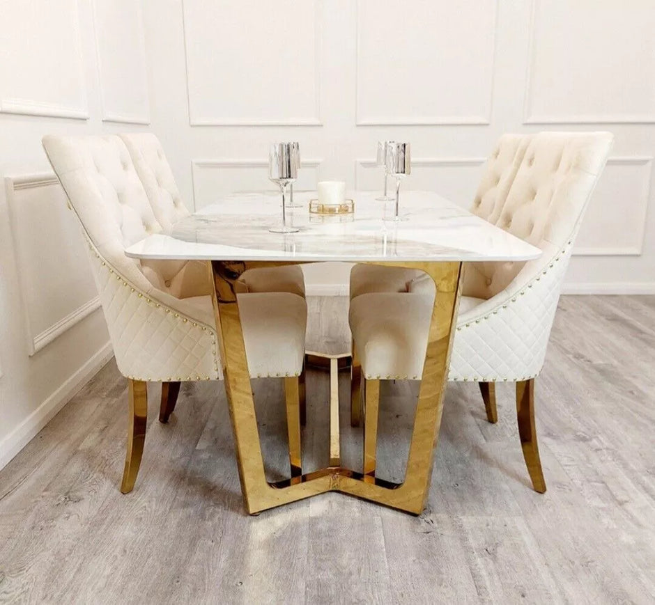 Lucien 1.8 Gold Legs Dining Table with Pandora Gold Sintered Stone Top 2023 NEW