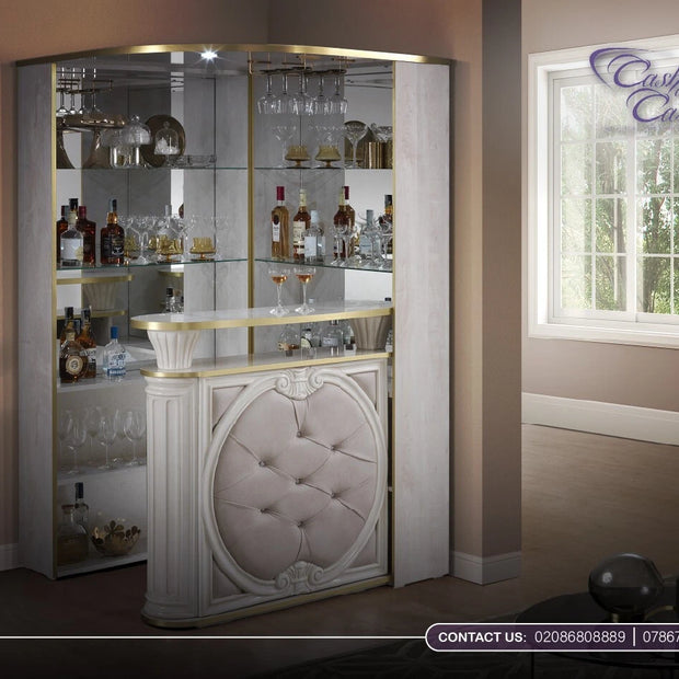 Tiffanie Italian Luxury High Gloss Beige & Gold Mirror Front Corner Bar Unit H2O