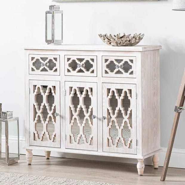 Hampton Beach 3 Drawer 3 Door Wood Small Sideboard Cabinet